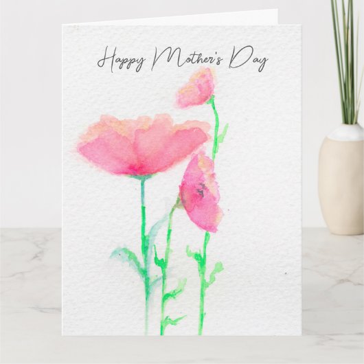 Roze Bloemige Aquarel Moederdag Kaart (Voorkant)