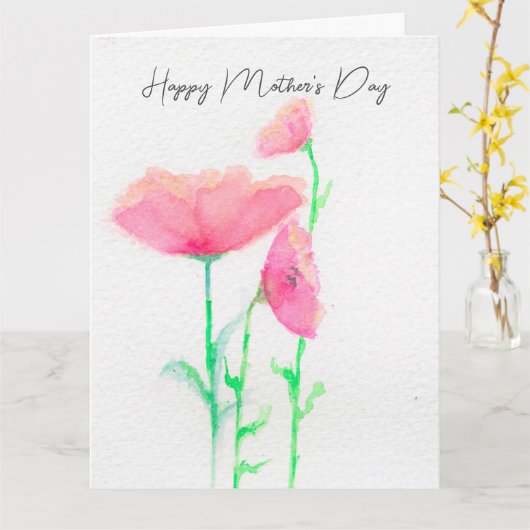 Roze Bloemige Aquarel Moederdagkaart Kaart (Gele Bloem)