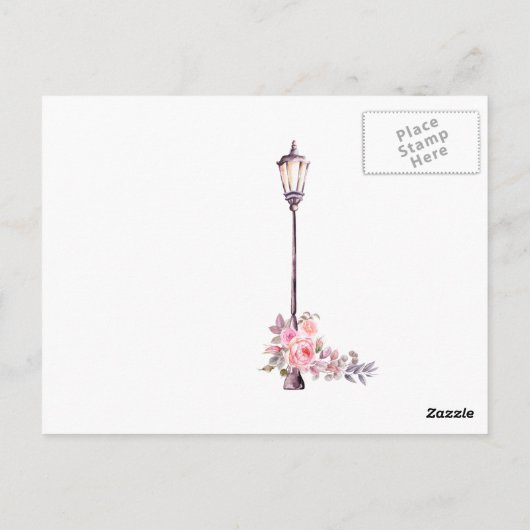 Roze Bloemige Aquarel Parijs Thema Drive By Shower Briefkaart (Achterkant)