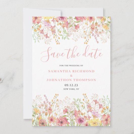 Roze Bloemige Aquarel Save The Date (Voorkant)