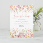 Roze Bloemige Aquarel Save The Date (Staand voorkant)