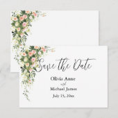 Roze Bloemige Aquarel Schrift Save The Date (Voorkant / Achterkant)