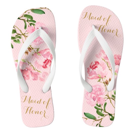 Roze Bloemige Aquarel Trouw Getuige Flip Teenslippers (Voetbed)