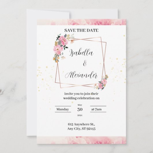 Roze Bloemige Aquarel Trouw Uitnodiging (Voorkant)