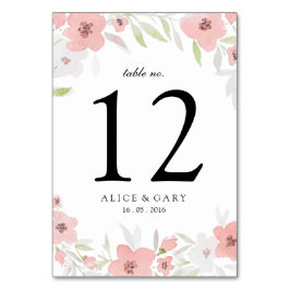 Roze Bloemige Aquarel Trouwtafel Nummerkaart Kaart