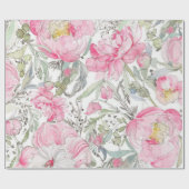 Roze Bloemige Aquarel Verjaardagsfeest Bruiloft Cadeaupapier (Vlak)