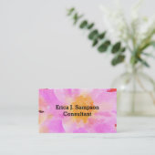 Roze Bloemige Aquarel Visitekaartje (Staand voorkant)