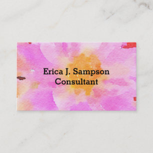 Roze Bloemige Aquarel Visitekaartje