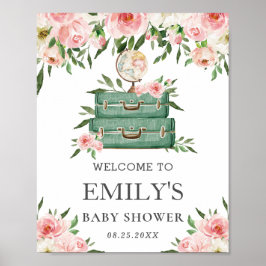 Roze Bloemige Avontuur Reis Baby Shower Welkom Poster