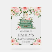 Roze Bloemige Avontuur Reis Babyshower Welkom Acryl Bord (Voorkant)