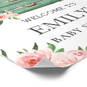 Roze Bloemige Avontuur Reis Babyshower Welkom Poster (Hoek)