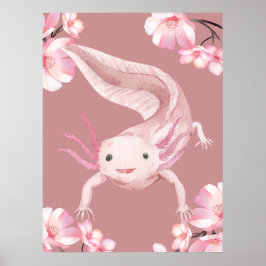 Roze Bloemige Axolotl Poster