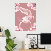 Roze Bloemige Axolotl Poster (Thuiskantoor)
