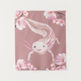 Roze bloemige Axolotl wandtapijt Wandkleed