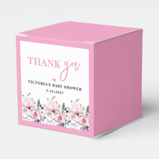 Roze bloemige baby in bloei baby shower favor box bedankdoosjes