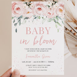 Roze bloemige baby in bloei baby shower kaart
