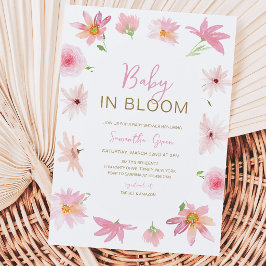 Roze bloemige baby in bloei baby shower kaart
