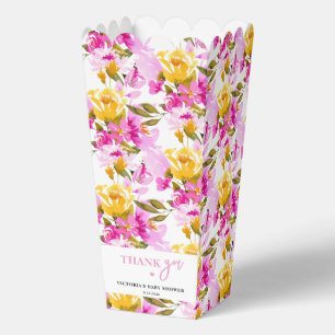 Roze bloemige baby in bloei babyshower popcorn bedankdoosjes