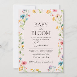 Roze bloemige baby in bloei Babyshower uitnodiging