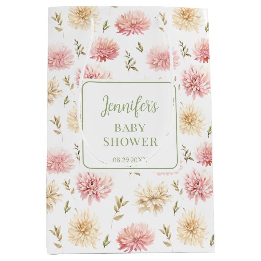 Roze bloemige baby in bloei dank u cadeauzakjes medium cadeauzakje (Voorkant)