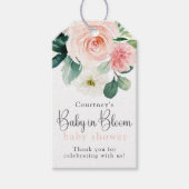Roze Bloemige Baby in Bloom Baby Shower Cadeaulabel (Voorkant)
