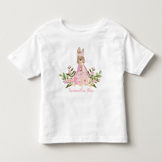 Roze bloemige baby konijn verjaardag peuter T-shir Kinder Shirts (Voorkant)