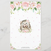 Roze bloemige baby shower bingo spel met egel (Achterkant)