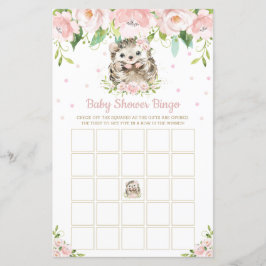 Roze bloemige baby shower bingo spel met egel