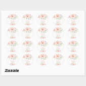 Roze bloemige baby shower favor met meisjesachtige ronde sticker (Vel)