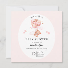 Roze Bloemige Baby Shower Kaart