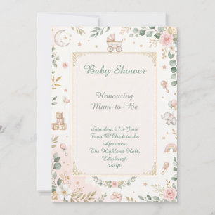 Roze bloemige baby shower kaart