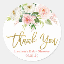 Roze bloemige baby shower meisje ronde sticker