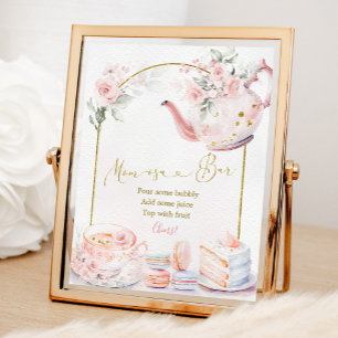 Roze Bloemige Baby Shower Thee Party Momosa Bar Poster