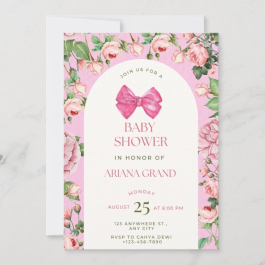 Roze Bloemige Baby Shower Uitnodiging – Bewerkbare (Voorkant)