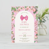 Roze Bloemige Baby Shower Uitnodiging – Bewerkbare (Staand voorkant)