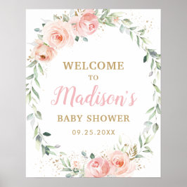 Roze bloemige baby shower verjaardag welkom bord poster