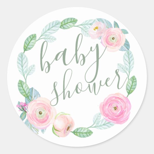 Roze bloemige Baby showers envelopzegel Ronde Sticker (Voorkant)