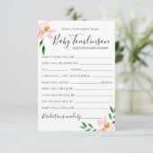 Roze Bloemige Baby Voorspellingen Baby Shower Spel Kaart (Staand voorkant)