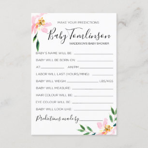 Roze Bloemige Baby Voorspellingen Baby Shower Spel Kaart
