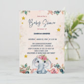 Roze bloemige babyolifant   kaart (Staand voorkant)