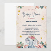 Roze bloemige babyolifant   kaart (Voorkant / Achterkant)