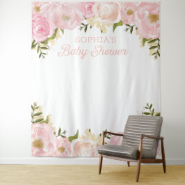 Roze bloemige babyshower-achtergrond foto prop wandkleed