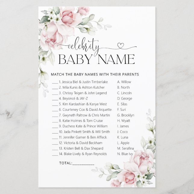 Roze Bloemige Babyshower Beroemdheid Baby Naam Spe (Voorkant)