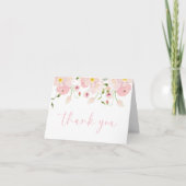 Roze bloemige babyshower gevouwen bedankkaart (Voorkant)
