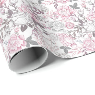 Roze bloemige babyshower tegelpatroon cadeaupapier