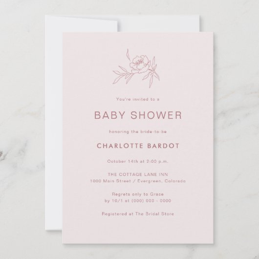 Roze bloemige babyshower uitnodiging (Voorkant)