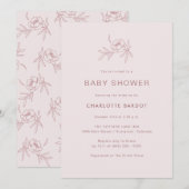Roze bloemige babyshower uitnodiging (Voorkant / Achterkant)