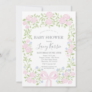 Roze bloemige babyshower uitnodiging, kaart