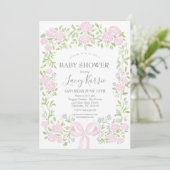 Roze bloemige babyshower uitnodiging, kaart (Staand voorkant)