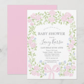 Roze bloemige babyshower uitnodiging, kaart (Voorkant / Achterkant)
